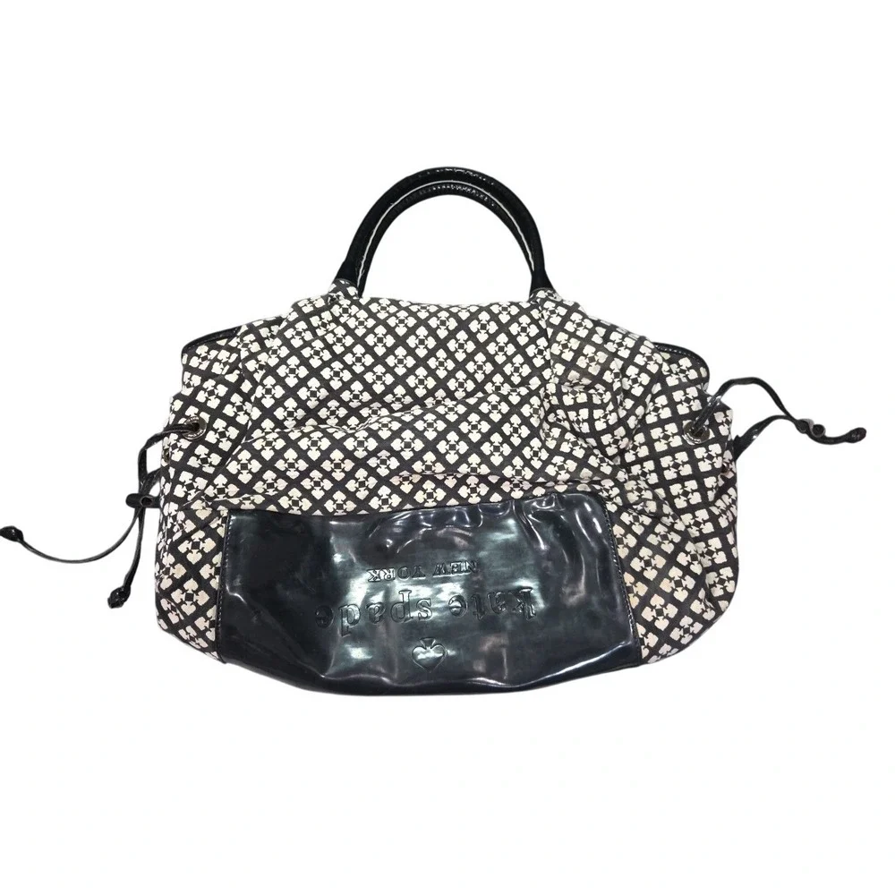 Kate Spade New York Stevie Diaper Bag Tote Black White Spade Print Racing Stripe